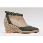 Espadryle khaki na średnim koturnie