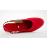 Espadryle czerwone na niskim koturnie odkryta pięta