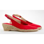 Espadryle czerwone na niskim koturnie odkryta pięta