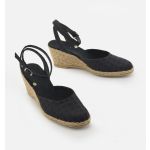 Espadryle czarne nakrapiane na średnim koturnie