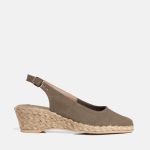 Espadryle oliwka na niskim koturnie odkryta pięta
