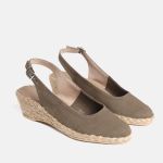 Espadryle oliwka na niskim koturnie odkryta pięta
