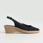 Espadryle granatowe na niskim koturnie odkryta pięta