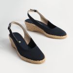 Espadryle granatowe na niskim koturnie odkryta pięta