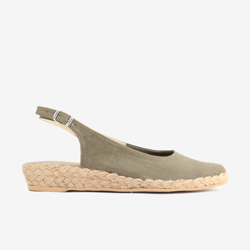 Espadryle oliwka płaski koturn odkryta pięta