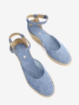 Espadryle jeansowe na niskim koturnie zakryta pięta i palce