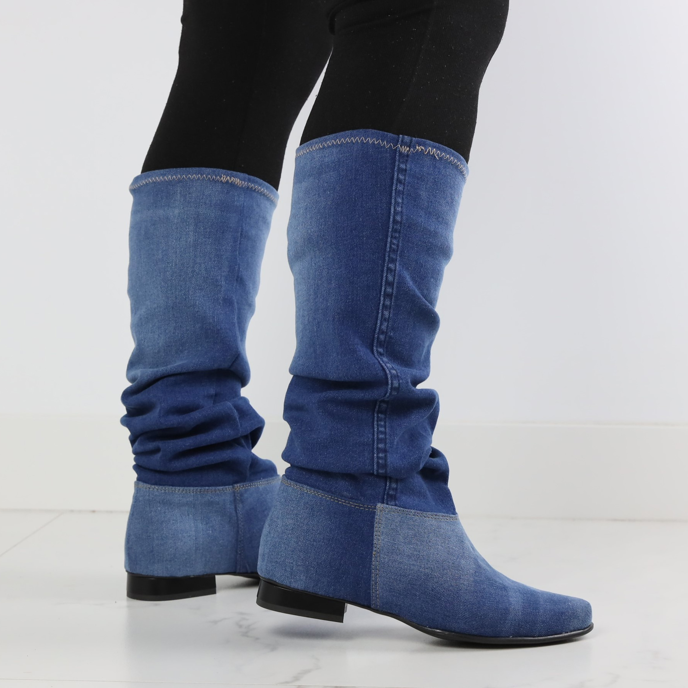 Botki Saszki  jeans czarny POD /LAK