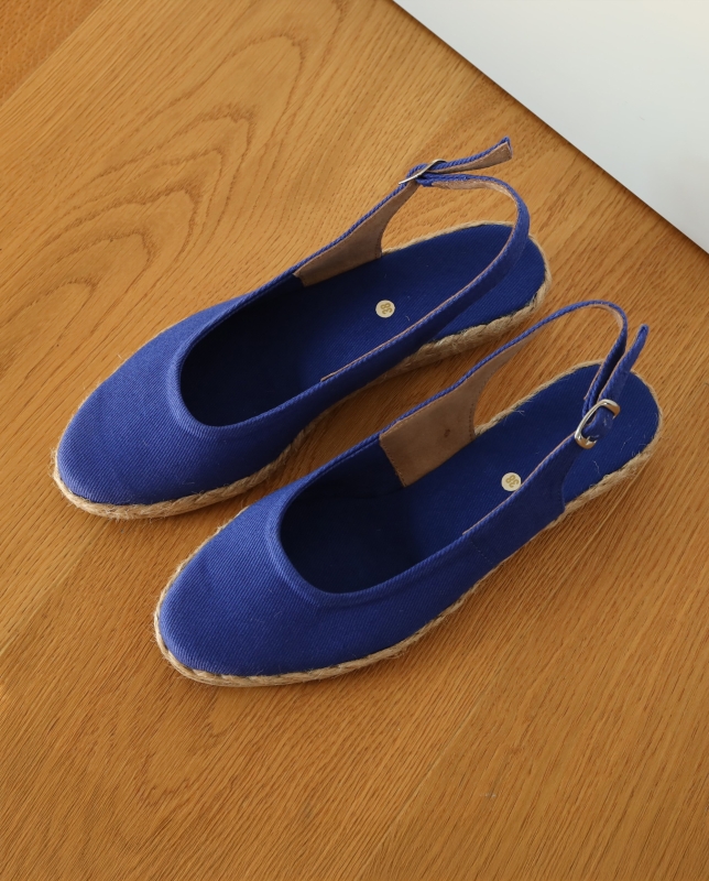 Espadryle chaber/kobalt płaski koturn odkryta pięta
