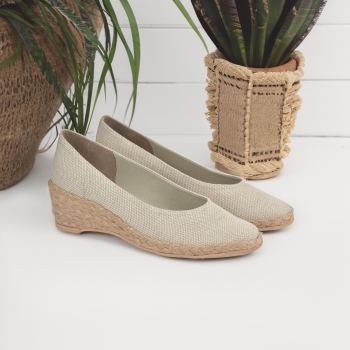 Espadryle koturn (5 cm) jasny len