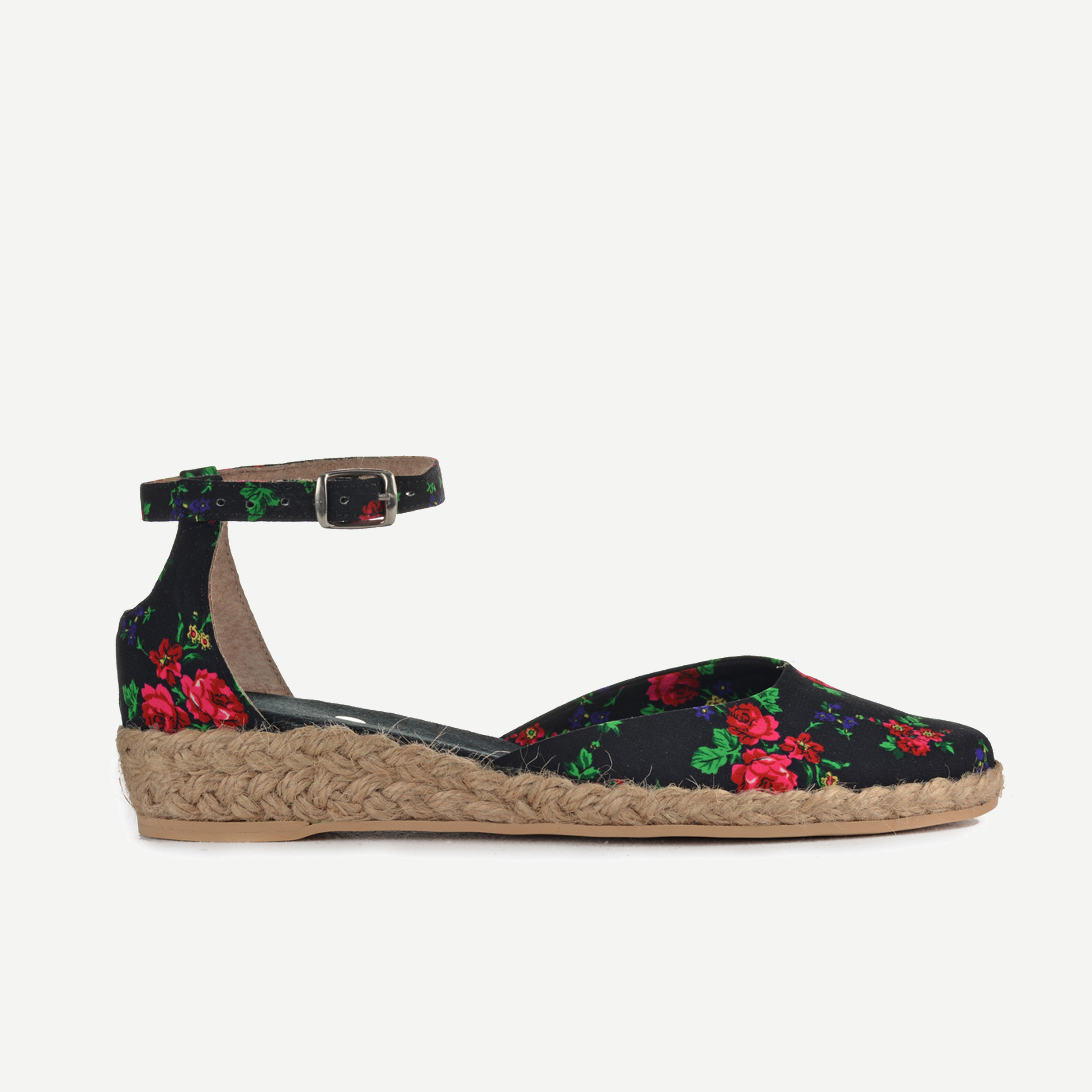 Espadryle płaskie SPOTYKANKA KWIATY CZARNY DZ01