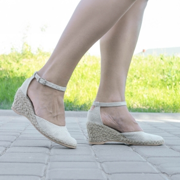 Espadryle spotykanka (7 cm ) jasny len